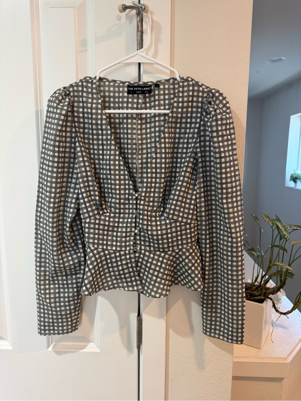 The Fifth Label Black & White Check Peplum Top